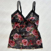 Bxoxo Retro Casual Flower Pattern Printed Women's Sleeveless Camisole All-match Fashion Street Hip-hop Sexy Cute Lace Women's Crop Top